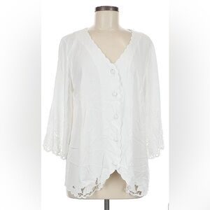 NWOT Soft Surroundings White Lace Detail & Bell-Sleeve Top, Size Small